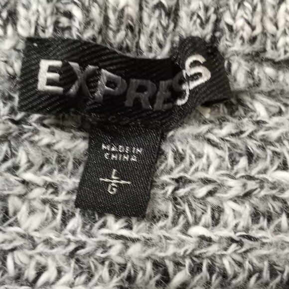 EXPRESS OFF THE SHOULDER MOTTLED GREY CHUNKY KNIT SWEATER WOMEN SIZE L - Picture 2 of 6